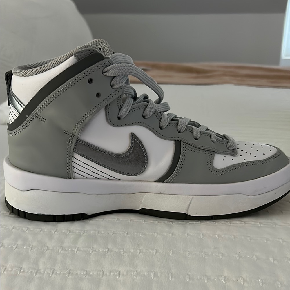 Nike Women’s Dunk Gray and White High-Top Sneakers